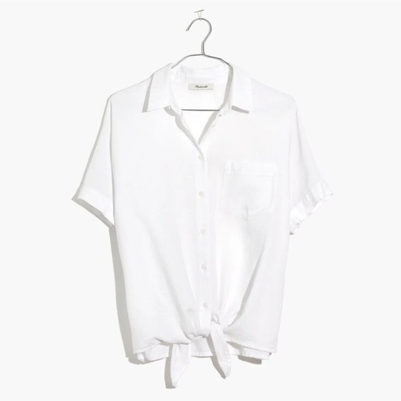 Madewell short sleeve tie front button down shirt in white - Picture 5 of 14